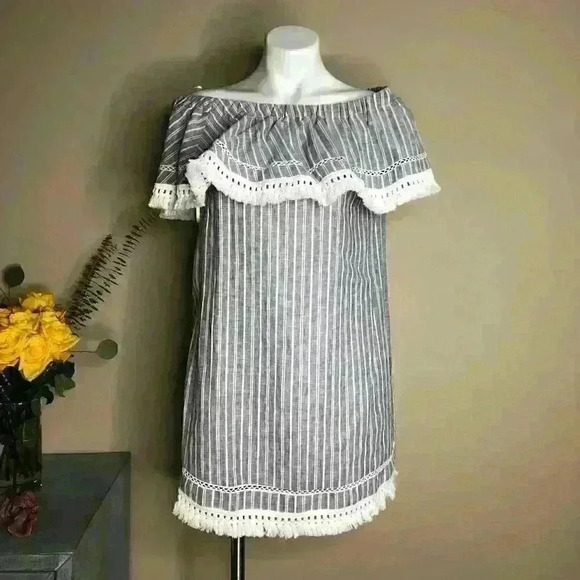 1. State Blue Crush Ocean Slate off Shoulder Dress - Picture 2 of 8